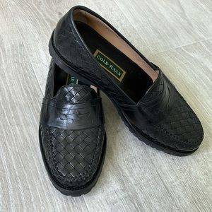 Men Cole-Haan Leather Black Woven Penny Loafers size 9